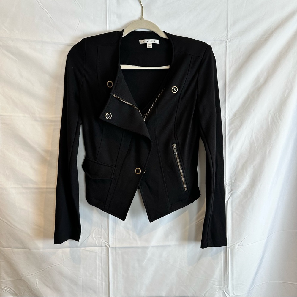 CAbi Button Blazer Jacket Asymmetric Zip Closure Snap Stretchy Black Size XS